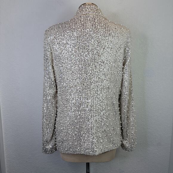Mable Sequined Faux Pearl Beaded Champagne Blazer Lined Size S, shiny, party - Picture 2 of 9